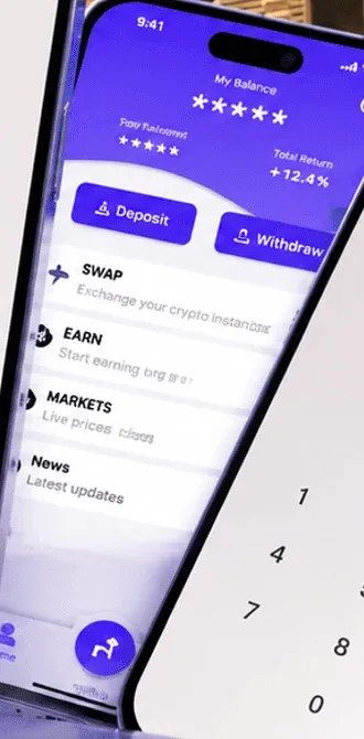 Bitennial home screen — balance, and Deposit/Withdraw as primary actions.