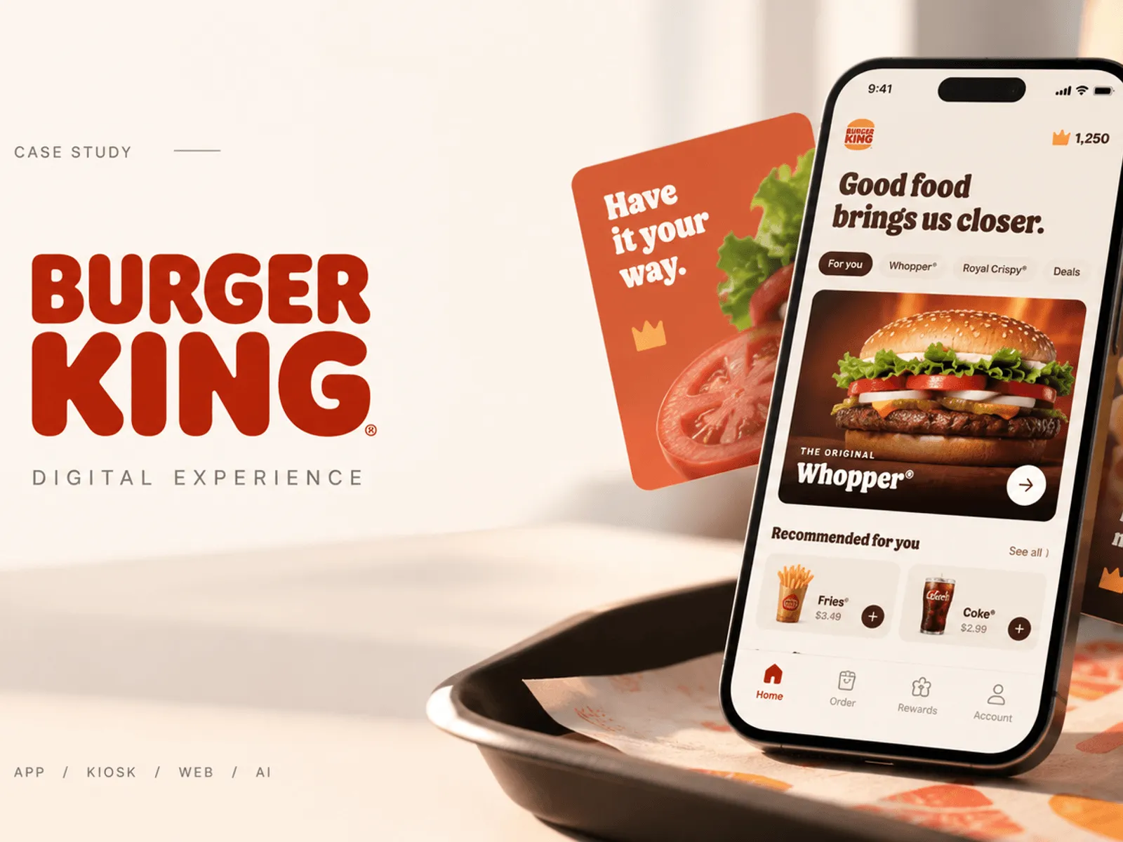 Burger King digital experience — the ordering app, kiosk, web and AI.