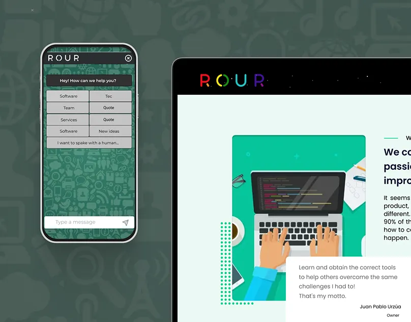 ROUR software studio landing page and chatbot.