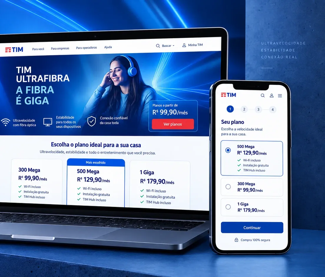 TIM Ultrafibra — landing page and checkout for fiber broadband plans.